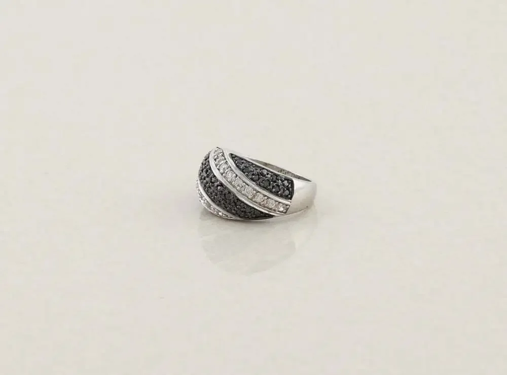Sterling Silver Black and White Cubic Zirconia CZ Dome Ring Size 6 1/4